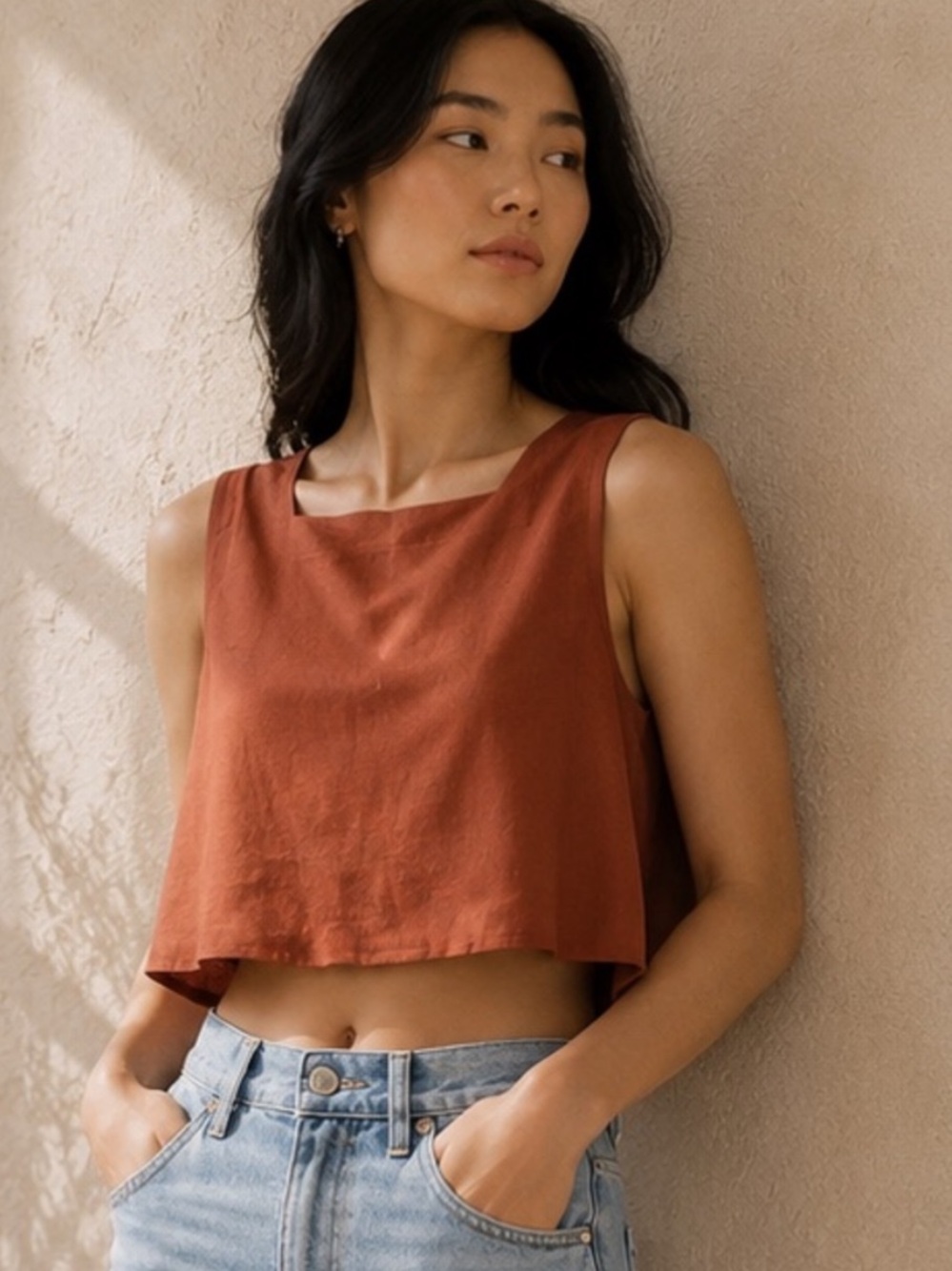 KOURT Flax/Linen Willow Cropped Terracotta Top. Size: Small. Excellent condition